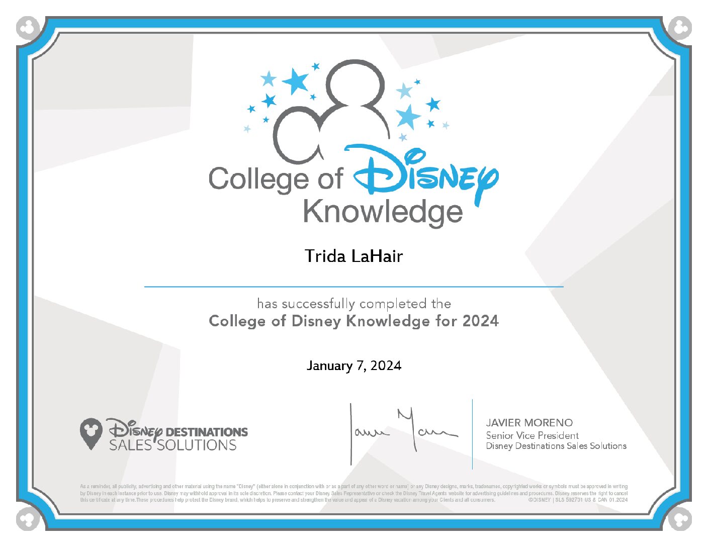 2024 Disney COK certificate